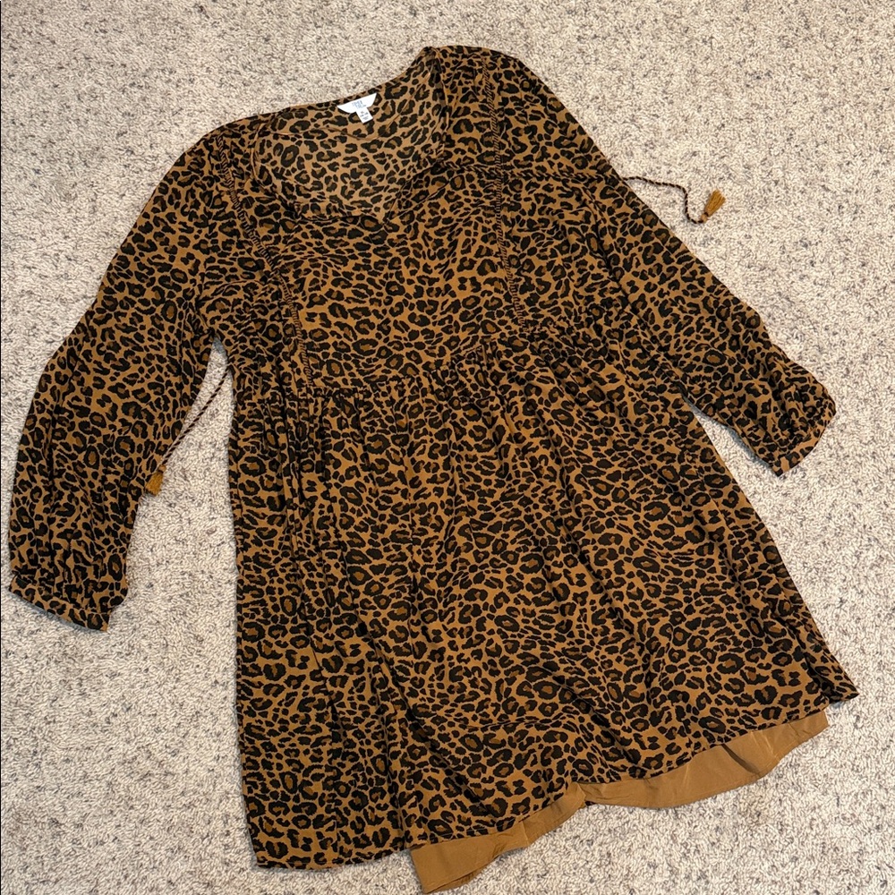 Time and Tru Leopard Print Midi Dress - Brown